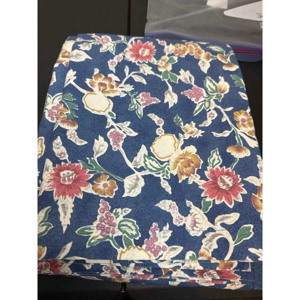 VTG Ralph Lauren Jardin Blue Floral Full Flat Bed Sheet French Country 96